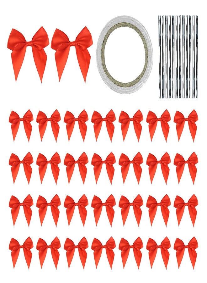 WisePoint Satin Ribbon Mini Bows - 30pcs, 7cm with Double-Sided Adhesive Tape & Gift Wire, Silk Self-Adhesive Bows for Decorate Gifts & DIY Packaging, Wedding & Party (Red) - Image 1